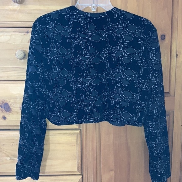 Virgo | Black Velvet Formal Mini Dress Cropped Sparkle Jacket 10 - Picture 5 of 9